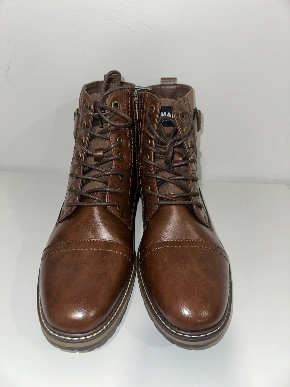 Steve Madden 11 Brown Genuine Leather Ortholite Ankle Buckle Lace-up Boots